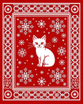 Whimsical White Cat Snowflake Border Rug