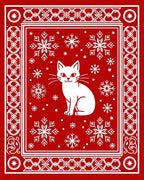 Whimsical White Cat Snowflake Border Rug