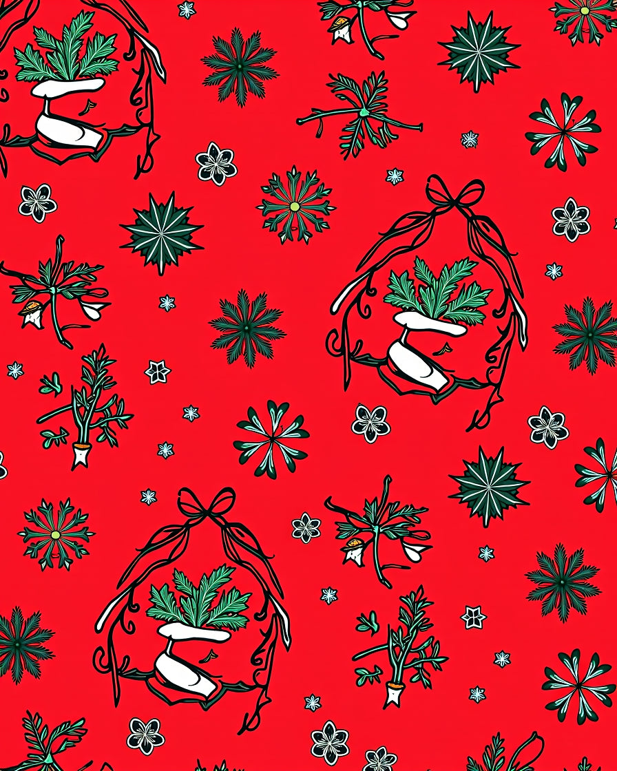 Holiday Red Green Botanical Wreath Rug