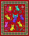 Playful Neon Cats Red Field Rug