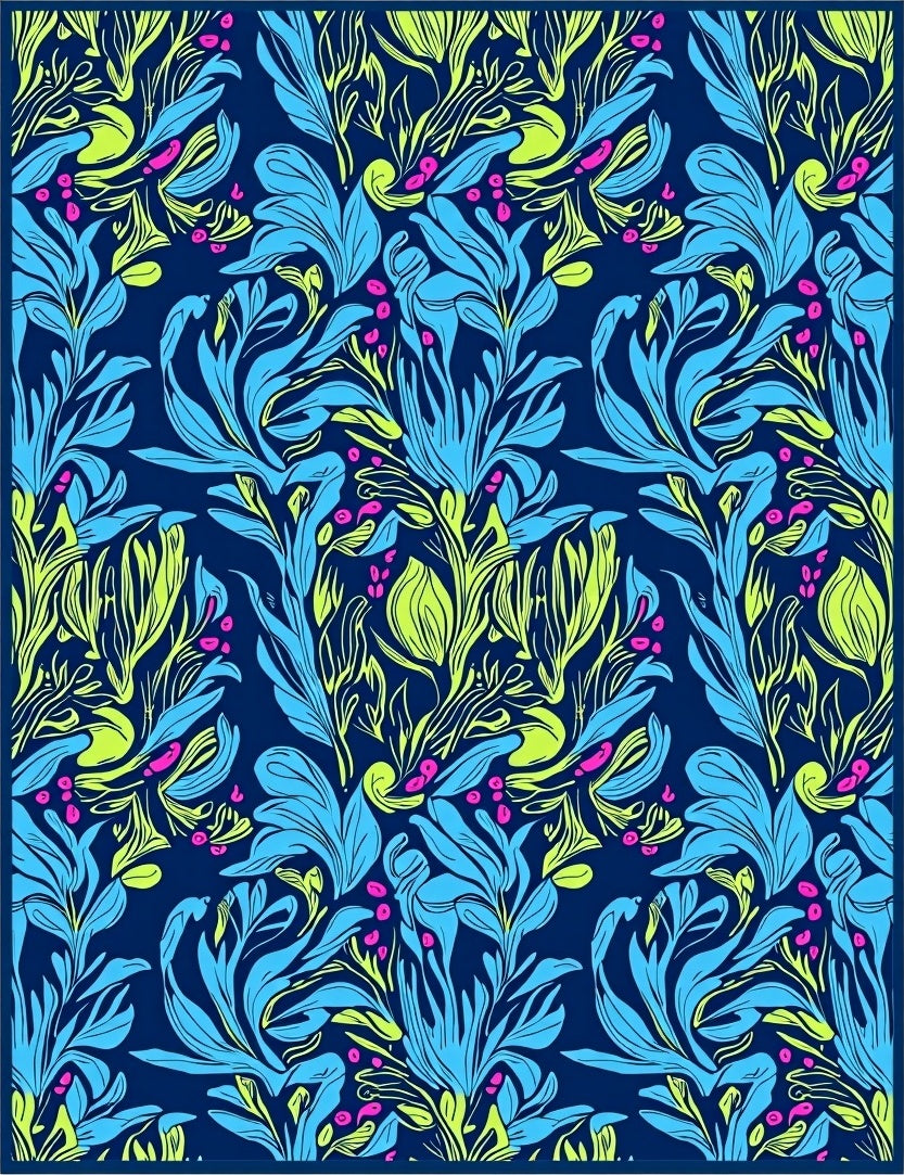 Vibrant Blue Green Floral Swirl Rug