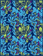 Vibrant Blue Green Floral Swirl Rug
