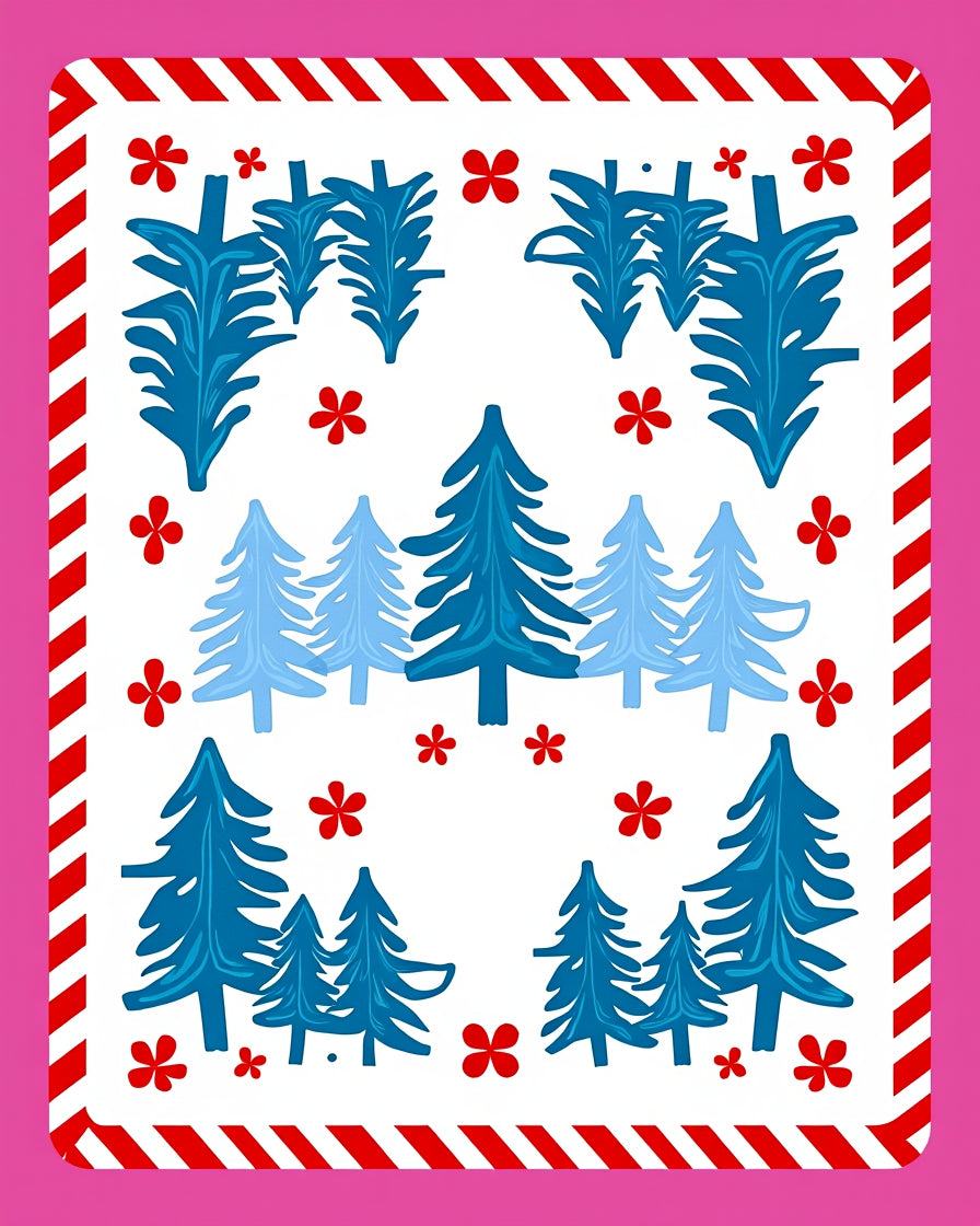 Blue Evergreen Forest with Red Accents Rug
