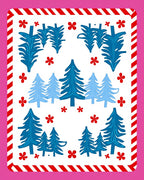 Blue Evergreen Forest with Red Accents Rug