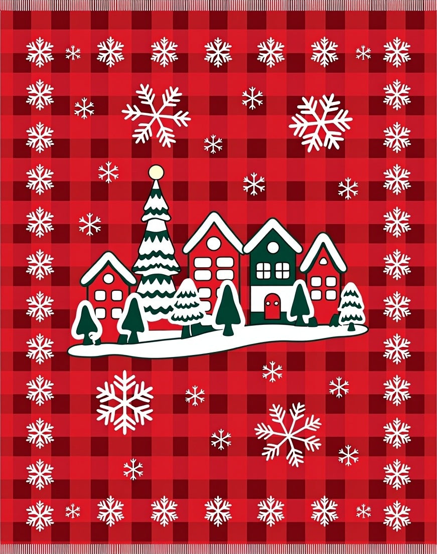 Charming Red Buffalo Plaid Village Snowflakes Rug