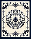 Ornate Dark Blue Medallion Border Rug