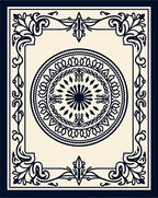 Ornate Dark Blue Medallion Border Rug