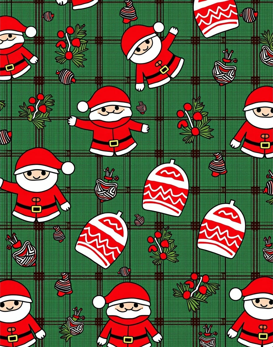 Green Plaid Santa Claus Christmas Ornaments Rug