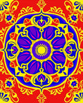 Vibrant Red Blue Yellow Floral Mandala Rug