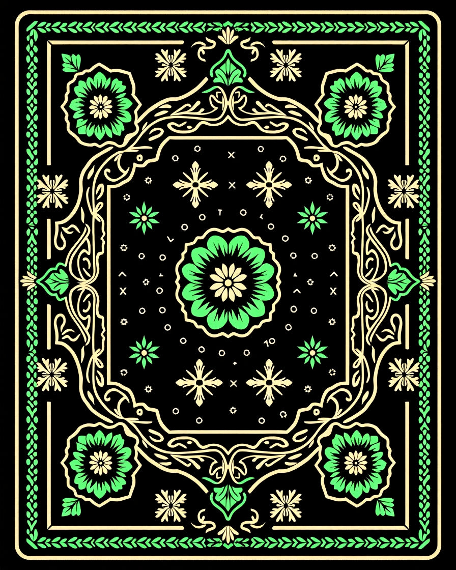 Vibrant Green Floral Scrollwork Rug
