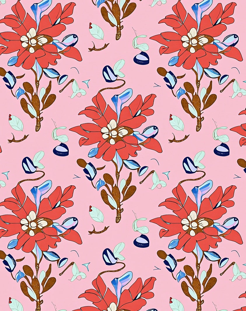 Whimsical Coral Floral Pink Garden Rug