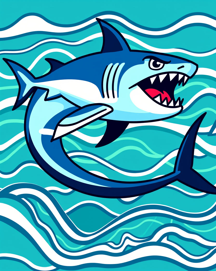 Fierce Blue Shark Ocean Waves Rug