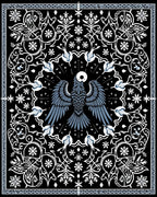 Mysterious Black Bird Floral Scroll Rug