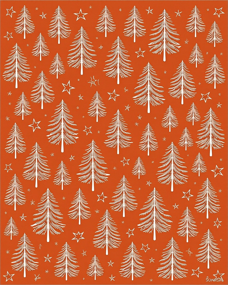 White Pine Trees and Stars Orange Rug