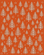 White Pine Trees and Stars Orange Rug