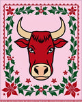 Bold Red Bull Christmas Holly Rug