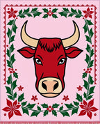 Bold Red Bull Christmas Holly Rug