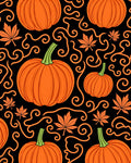 Orange Pumpkin Squash Black Swirls Leaves Rug