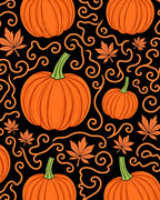 Orange Pumpkin Squash Black Swirls Leaves Rug