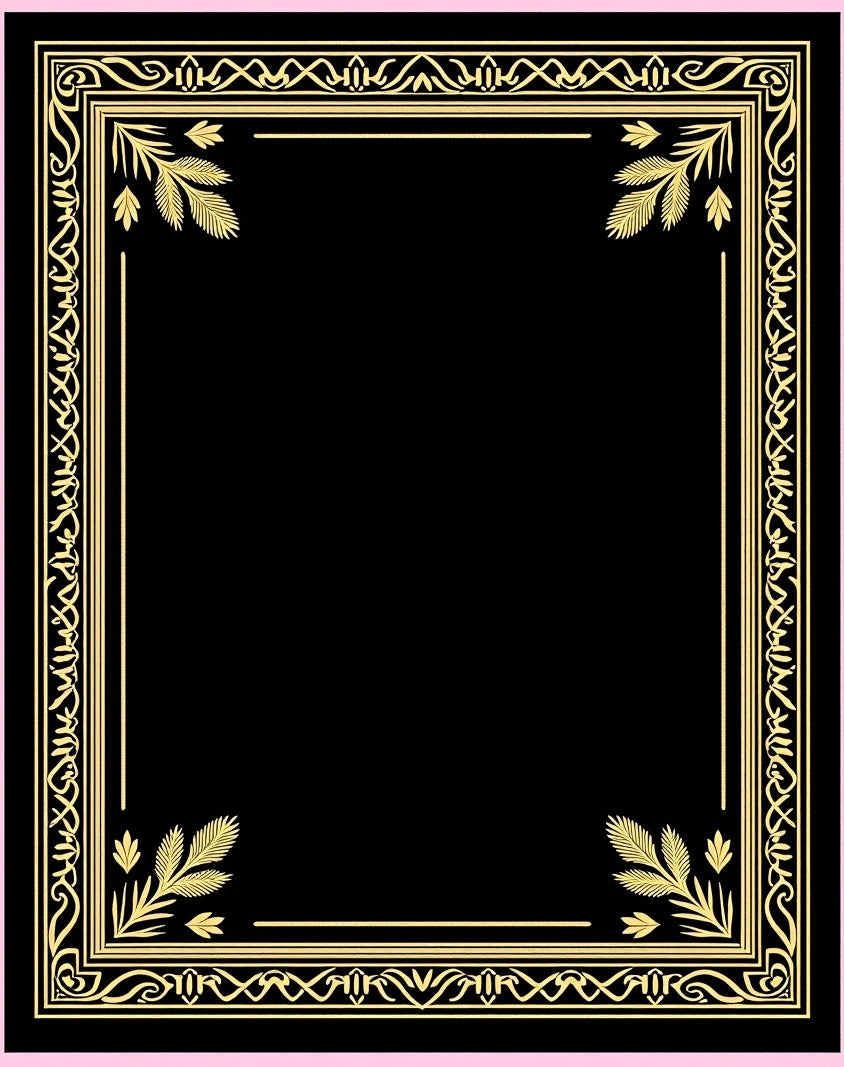 Golden Black Ornate Leaf Border Rug