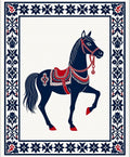 Navy Blue Red Horse Folk Art Rug