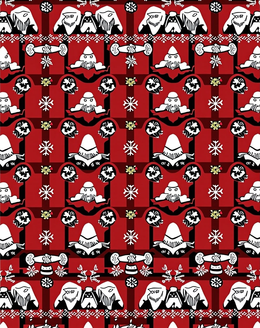 Red Black White Folk Art Snowflakes Rug
