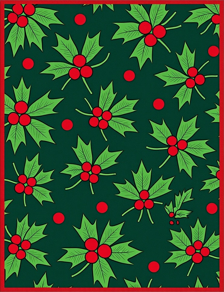 Festive Holly Berry Green Red Sprigs Rug