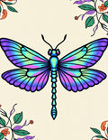 Vibrant Purple Blue Green Dragonfly Art Rug