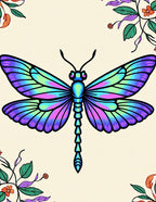 Vibrant Purple Blue Green Dragonfly Art Rug