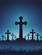 Midnight Blue Cemetery Cross Silhouette Rug
