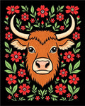 Highland Cow Red Floral Border Rug