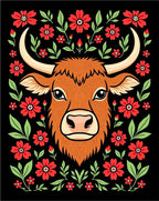 Highland Cow Red Floral Border Rug
