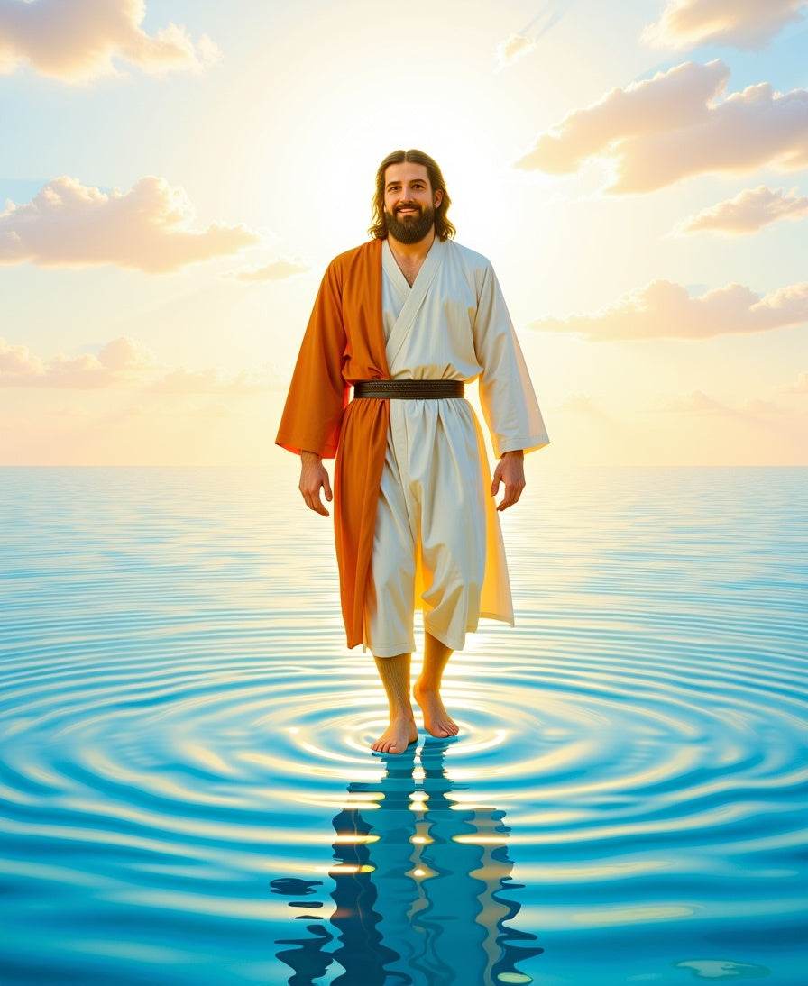 Radiant Figure Walking on Rippled Waters Rug