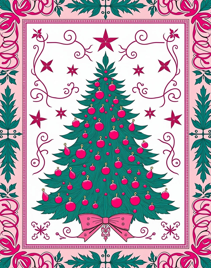 Festive Evergreen Christmas Tree Ornaments Rug