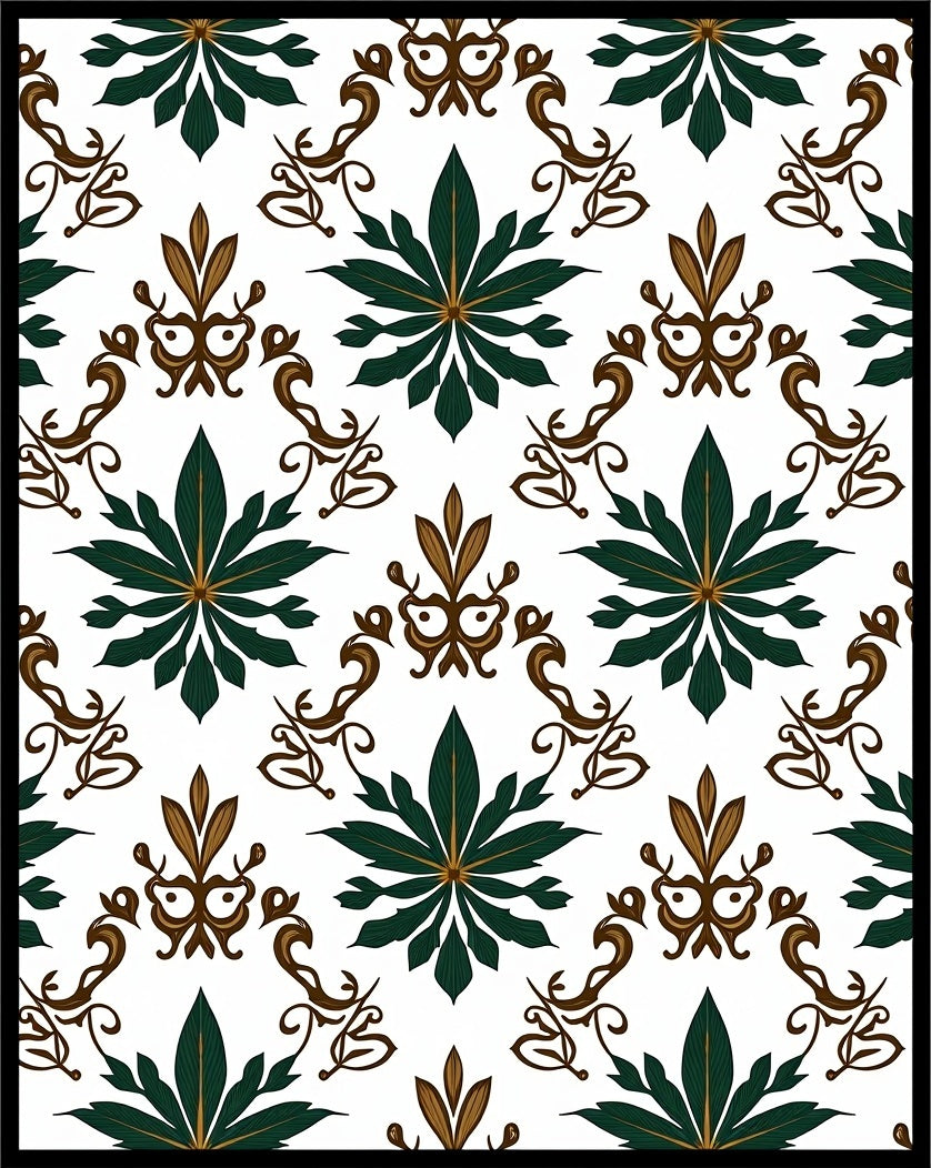 Emerald Forest Scrollwork Damask Rug
