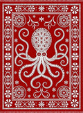 Crimson Octopus Intricate Border Rug