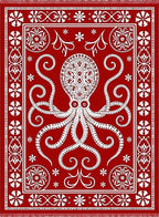 Crimson Octopus Intricate Border Rug