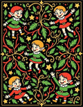Festive Elf Swirl Foliage Black Rug