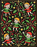 Festive Elf Swirl Foliage Black Rug