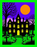 Spooky Mansion Orange Moon Haunted Graphic Rug