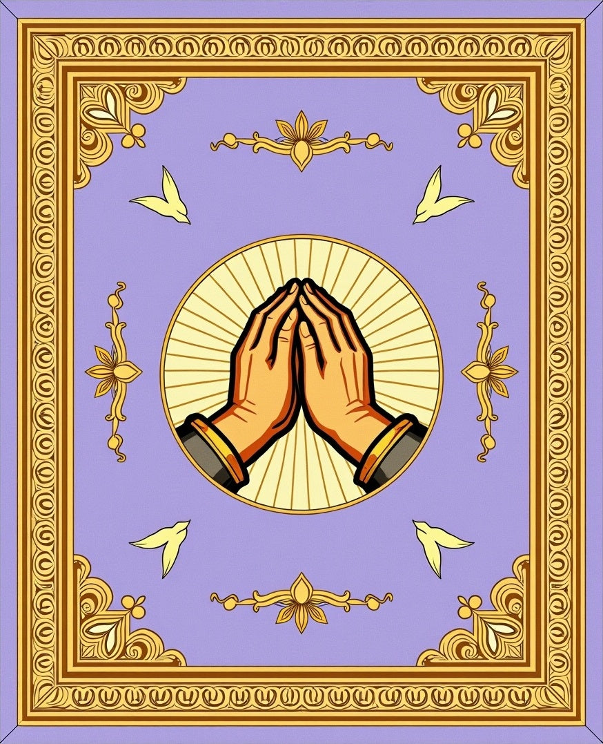 Lilac Praying Hands Golden Frame Rug