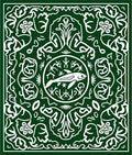 Deep Green Fish Medallion Folk Art Rug