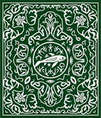 Deep Green Fish Medallion Folk Art Rug