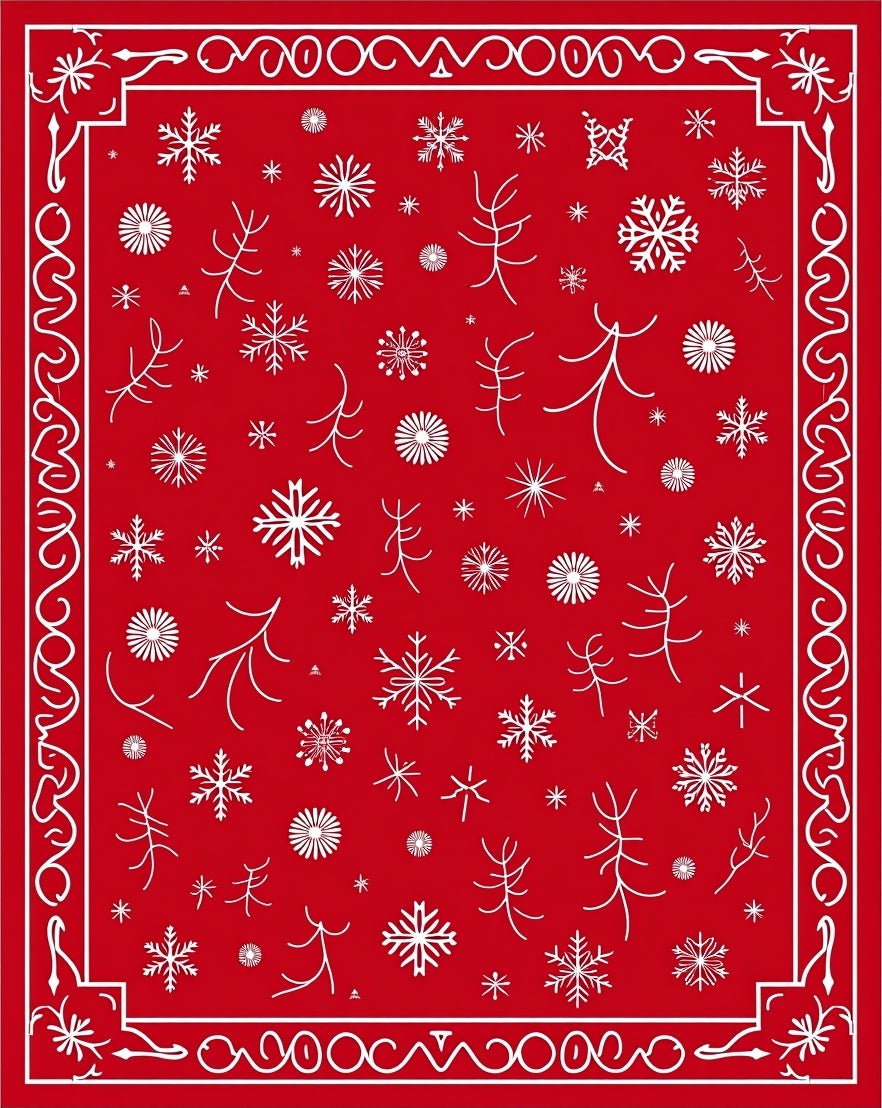 Crimson Snowflakes Twig Border Rug