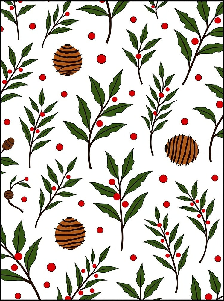 Green Leafy Branches Red Berries Orb Rug
