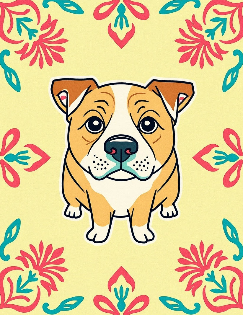 Cute Bulldog Coral Teal Floral Rug