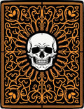 Black Orange Skull Radiating Swirls Rug