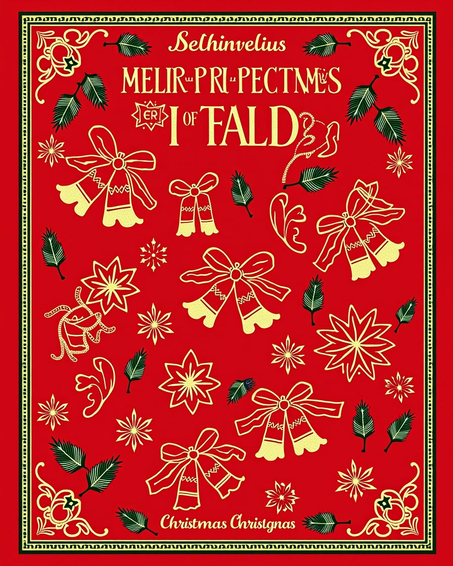Red Gold Festive Bell and Star Arrangement Rug