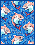 Playful Coral Sharks Blue Water Swirls Rug