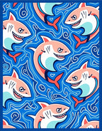 Playful Coral Sharks Blue Water Swirls Rug
